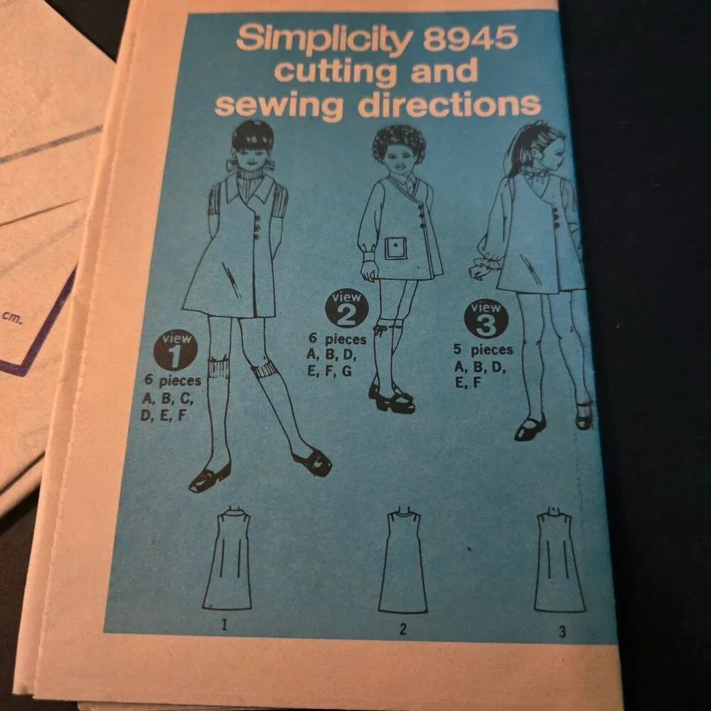 Simplicity 8945 sewing pattern girls front wrap jumper dress size 4 70s UNCUT